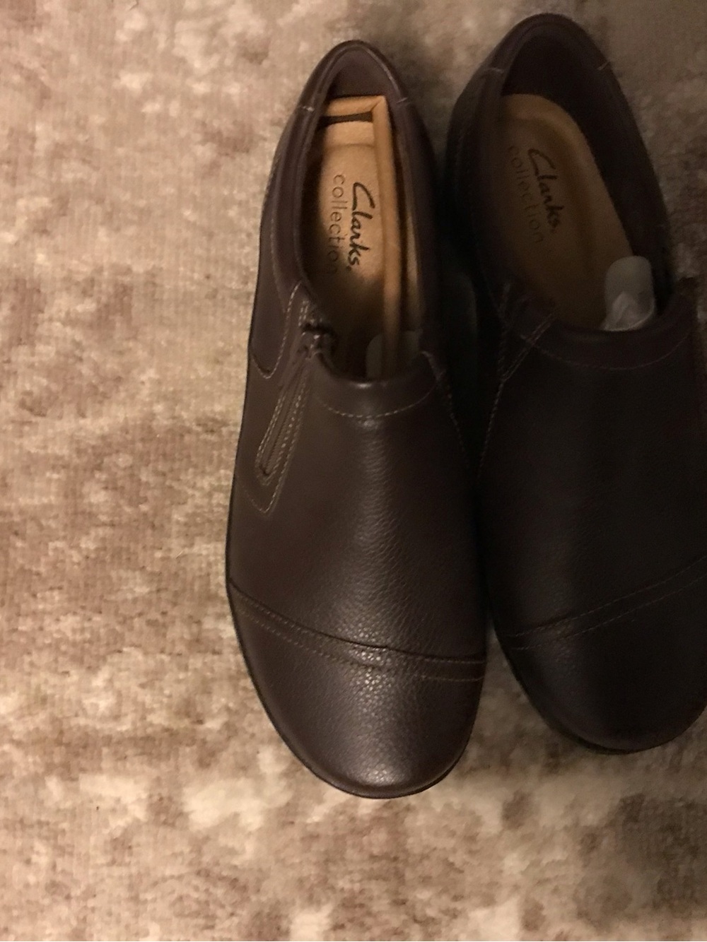 Clarks Wo's 7 1/2 Cheyn Clay Loafers Leather Zip Flat Heel Stitching